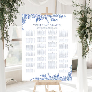 Blaue Vintage blühende Alphabetische Hochzeitssitz Poster