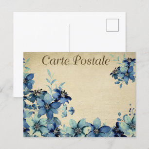 Blaue Vintage Blume Postkarte