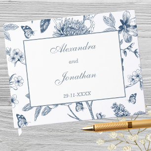 Blaue Vintage-Blumen-Chinoiserie-Hochzeit Gästebuch