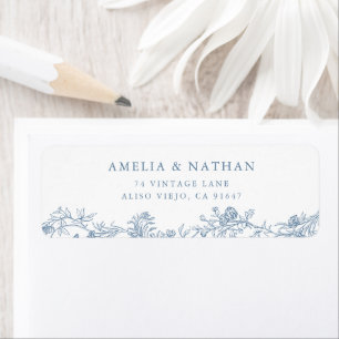 Blaue Vintage-Blumen-Hochzeit-Rücksendeadresse
