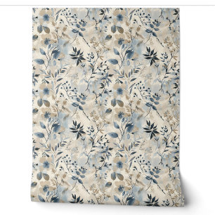 Blaue Vintage-Blumen neutral Tapete
