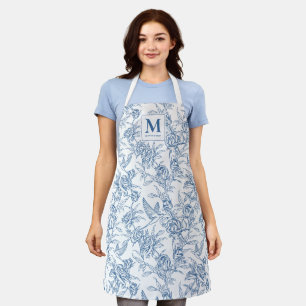 Blaue Vintage-Blumen-Toile de Jouy französisches M Schürze