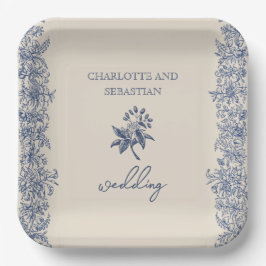 Blaue Vintage Blumenhochzeit Pappteller