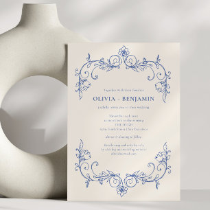 Blaue Vintage-Blumenrand-Hochzeitswebsite-RSVP Einladung