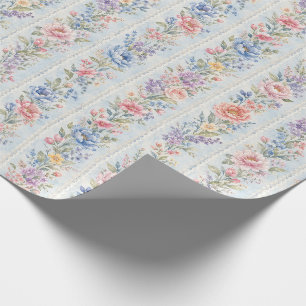 Blaue Vintage-Blumenstreifen-Wasserfarbe Geschenk Geschenkpapier