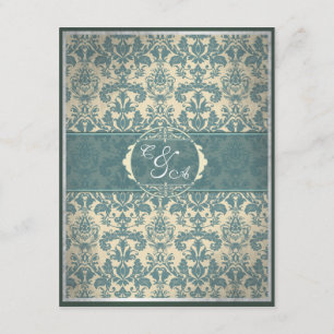 Blaue Vintage-Damask-Empfangskarte Begleitkarte