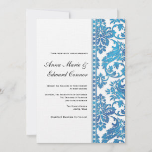Blaue Vintage-Damask-Lace-Hochzeit Einladung