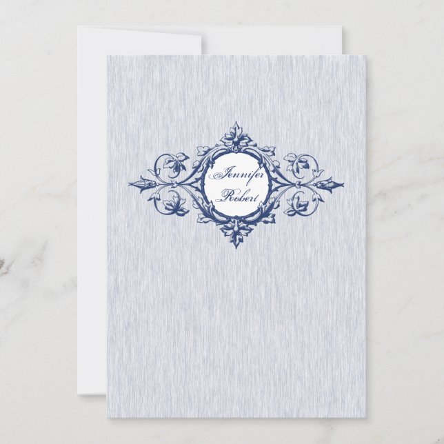 Blaue Vintage Eleganz-Hochzeits-Einladung Einladung (Vorderseite)