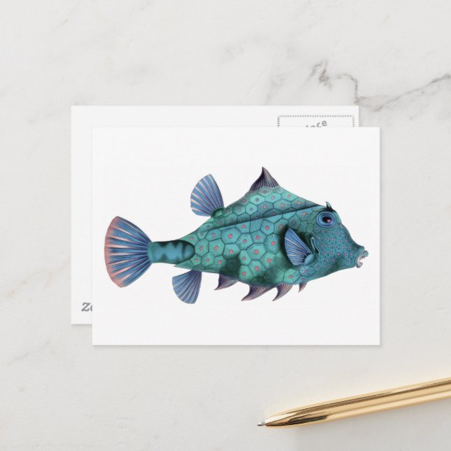 Blaue Vintage-Fisch Postkarte (Vorderseite/Rückseite Beispiel)