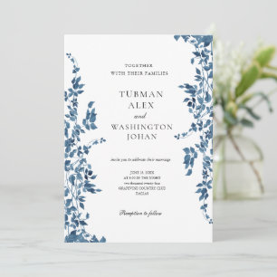 Blaue Vintage-Hochzeitseinladung mit Blumenmuster Einladung