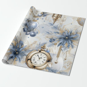 Blaue Vintage-inspirierte Blumenmuster Geschenkpapier