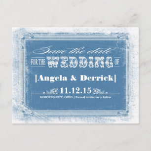 blaue Vintage kreative Save the Date Postkarten