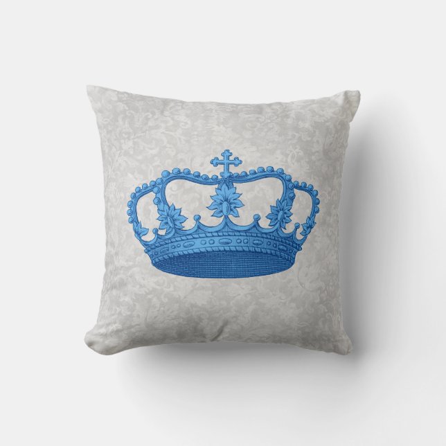 Blaue Vintage Kronen-silbernes Grau Backgrond Kissen (Vorderseite)