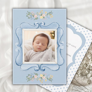 Blaue Vintage-Rahmen Whimsical Baby Ankündigung