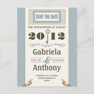 blaue Vintage Save the Date einzigartige Ankündigungspostkarte