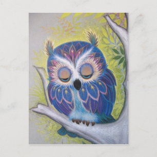 Blaue Vintage-Schlafende Eule Postkarte