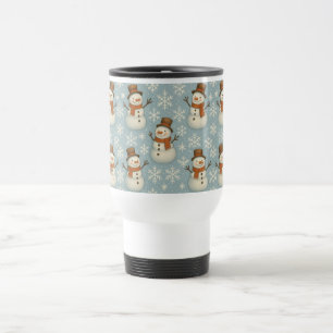 Blaue Vintage-Schneemänner und Schneeflocken  Reisebecher