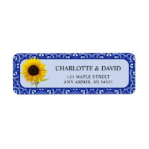 Blaue Vintage-Sonnenblumen-Hochzeit-Rücksendeadres