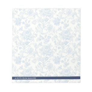 Blaue Vintage-Toile-de-Jouy-Blumen Notizblock