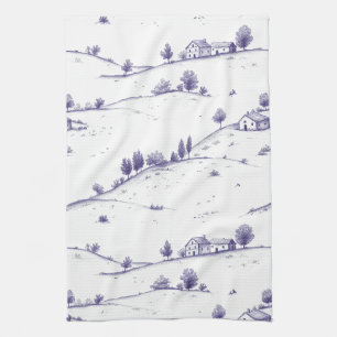 Blaue Vintage-Toile-Landschaft Geschirrtuch