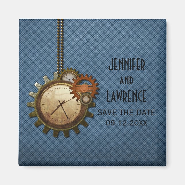 Blaue Vintage Uhr Speichern des Datumsfelds Magnet (Vorne)