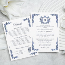 Blaue Vintage-Wappen-Monogramm-Hochzeit mit Detail