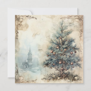 Blaue Vintage-Weihnachtsbaumkarte Feiertagskarte