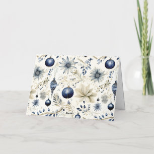 Blaue Vintage-Weihnachtsblumen Feiertagskarte