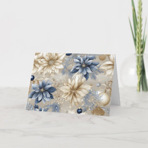 Blaue Vintage-Weihnachtsblumen Feiertagskarte