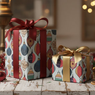 Blaue Vintage-Weihnachtsornamente Muster Geschenkpapier