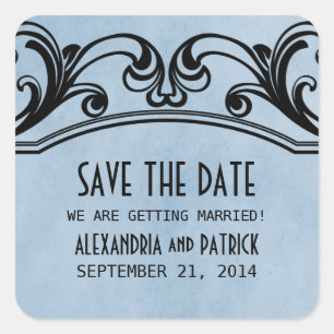 Blaue Vintage Wirbel Save the Date Stickers