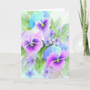 Blaue violette Blumen Beileid Grußkarte Karte