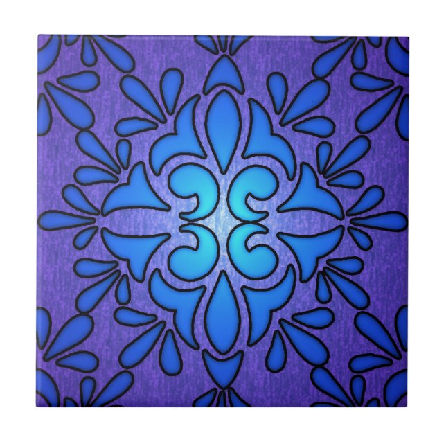 Blaue Violette Glasmalerei-Design Fliese (Vorderseite)