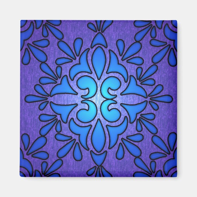 Blaue Violette Glasmalerei-Design Magnet (Vorne)