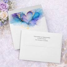 Blaue violette goldene Aquarell-Herz-Hochzeitsumsc