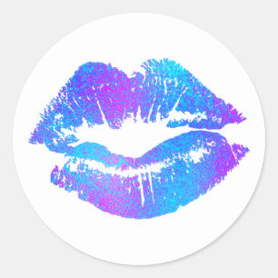 Blaue & violette pinke Fantasie gemalte Lippen Runder Aufkleber