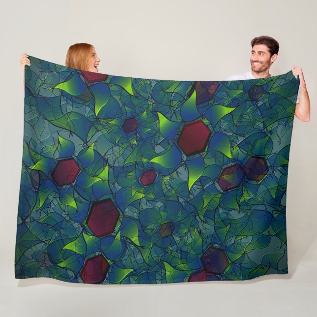 Blaue, virtuelle Blütenblätter, Blätter und rote H Fleecedecke (Beispiel)