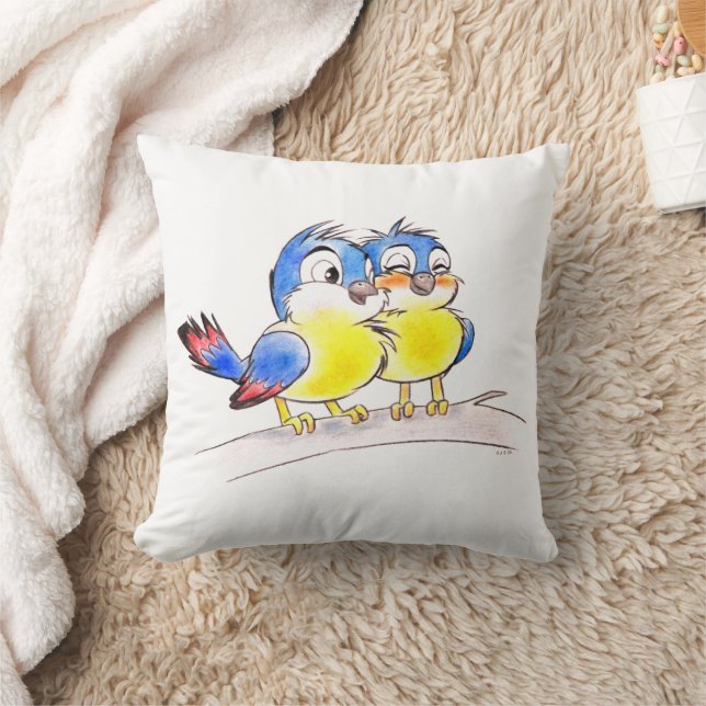 Blaue Vögel auf einem Ast Kissen (Decke)