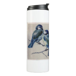 Blaue Vögel auf einem Ast von Hector Giacomelli Thermosbecher