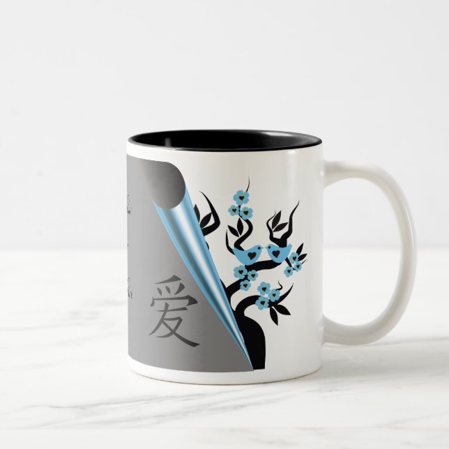 Blaue Vögel auf Sakura Tasse (Rechts)