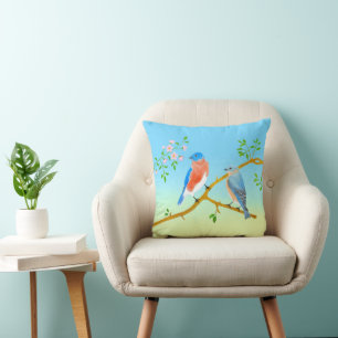 Blaue Vögel Blassblau und Grün Kissen