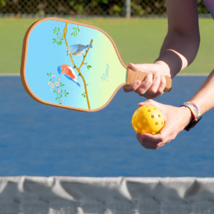 Blaue Vögel Blassblau und Grün Pickleball Schläger