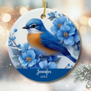Blaue Vogel-Blumen-Weihnachten Nordamerikanischer Keramik Ornament