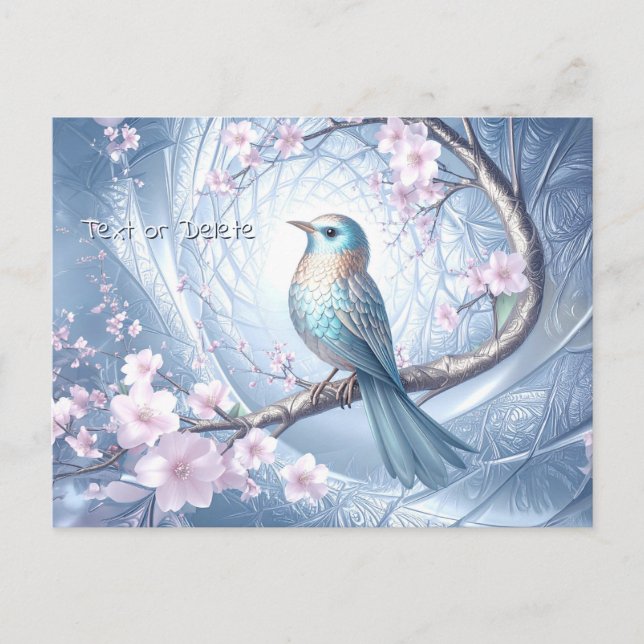 Blaue Vogel-Blumenpostkarte Postkarte (Vorderseite)
