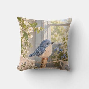 Blaue Vogel Blumenwäsche Sonnig Cottage Fenster Kissen
