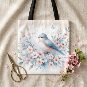 Blaue Vogel Blüten-Aquarell Gelassenheit Tasche