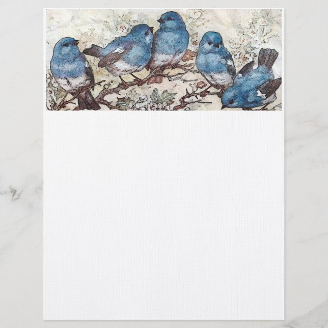 Blaue Vögel Briefbogen (Vorderseite)