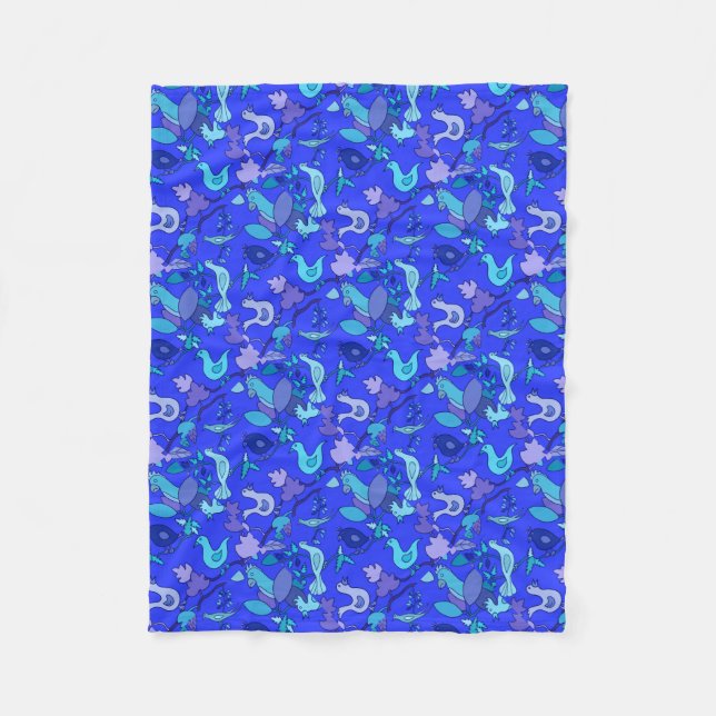 Blaue Vögel Fleecedecke (Vorderseite)