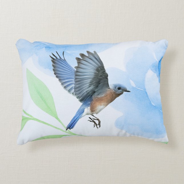 Blaue Vogel Flug Kissen (Vorderseite)
