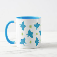 Blaue Vögel Flugmuster Keramik Tasse